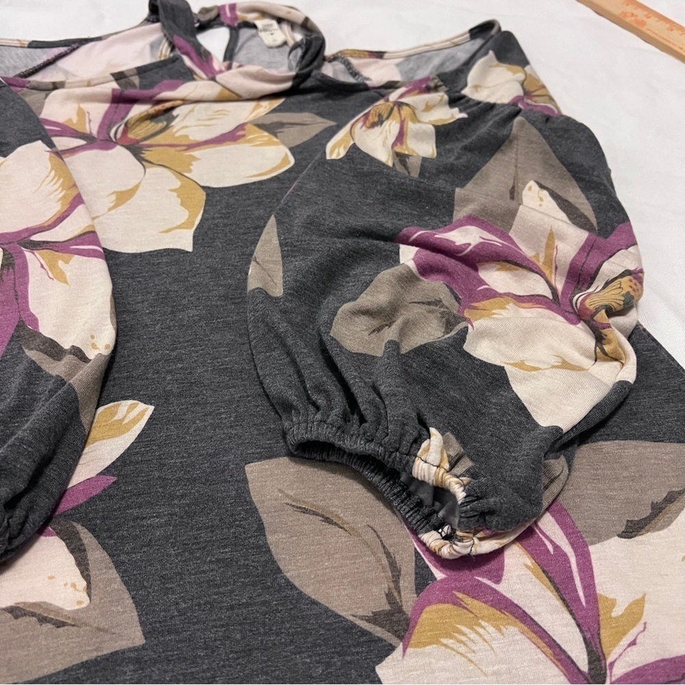 Lazy Sunday Cold Shoulders Floral Long Sleeves Tunic Dress Size Large - Picture 5 of 7